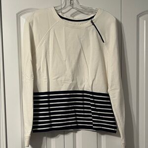 Lou & Grey White Top with Navy Zipper Detail